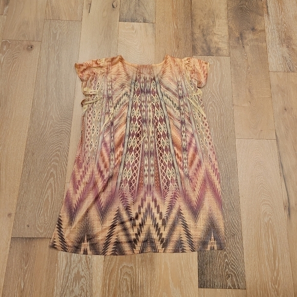 One World Live and let live patterned cap sleeve beaded tunic size Large - Picture 3 of 9